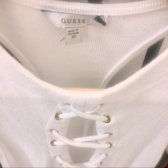 Guess White Bodysuit Criss Cross Keyhole Front - Picture 4 of 7